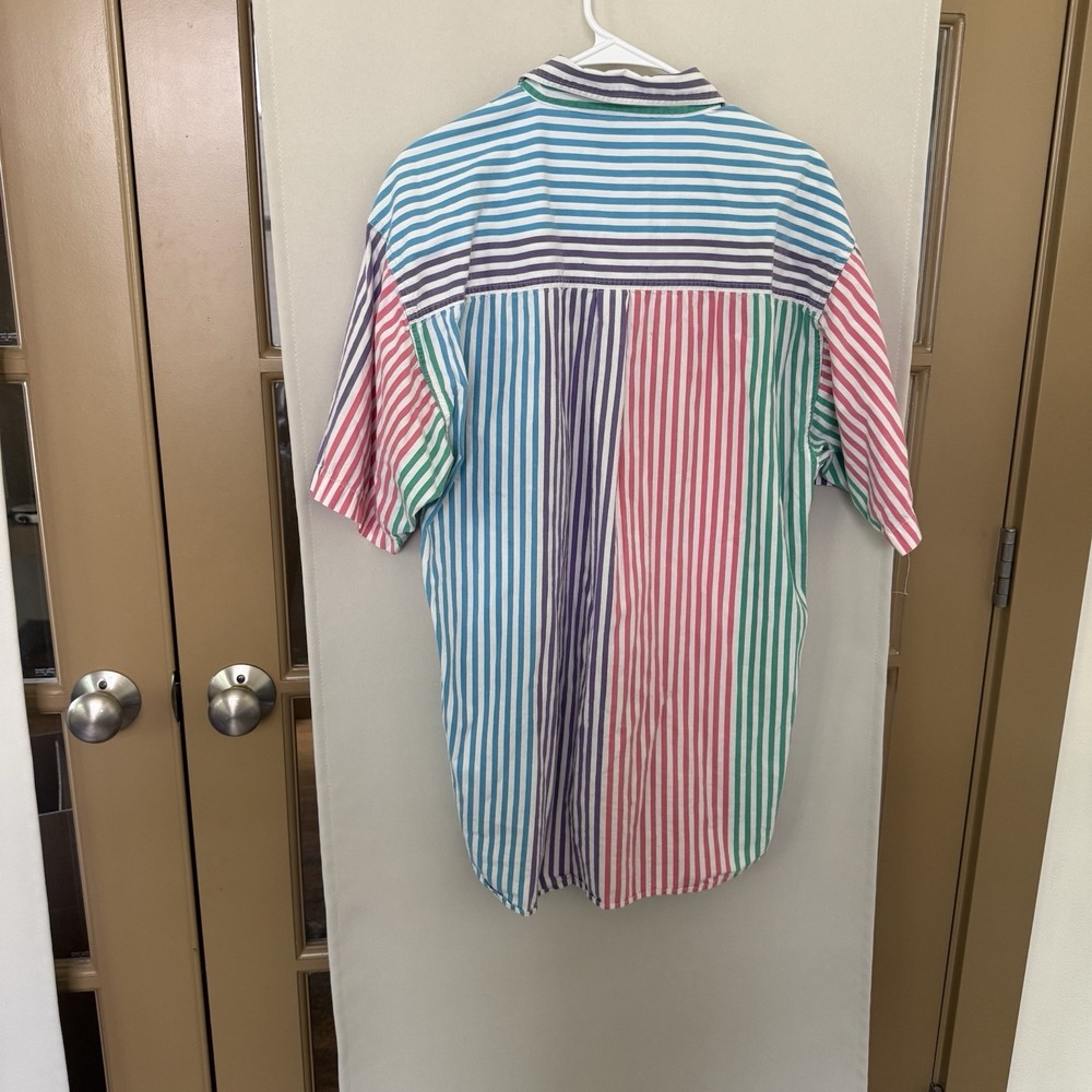 Duner Men's Large Colorful Striped Vintage 90's Short Sleeve Button Up Shirt - Picture 4 of 8